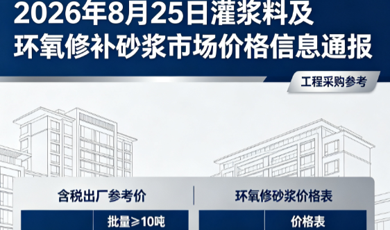 毕节2026年8月25日灌浆料及环氧修补砂浆市场价格信息通报
